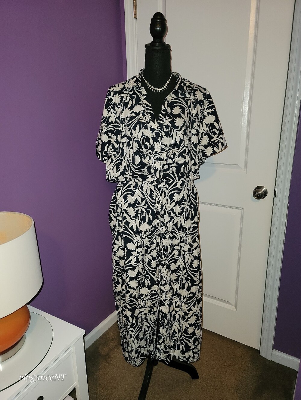 Old Navy Blue and White Flower Side Cut Shirt Dress Sz: 2X
